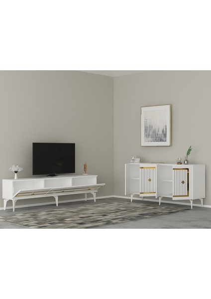 Novva Tv Sehpası (Alt Modül) ve Konsol 2'li Salon Takımı Beyaz-Altın fiyatları