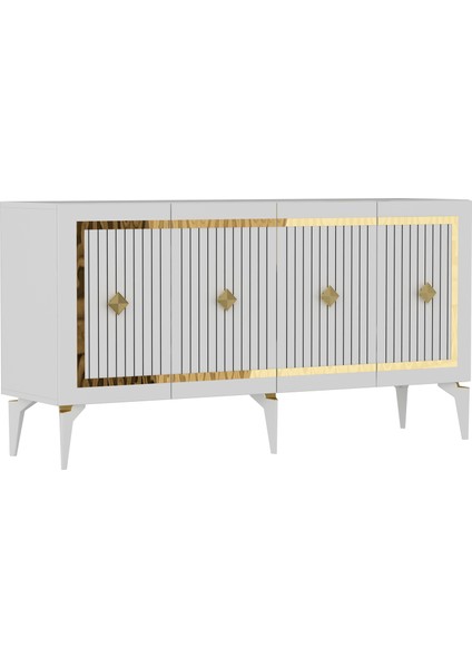 Novva Tv Sehpası (Alt Modül) ve Konsol 2'li Salon Takımı Beyaz-Altın modelleri