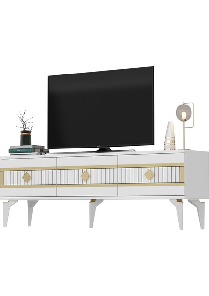 Novva Tv Sehpası (Alt Modül) ve Konsol 2'li Salon Takımı Beyaz-Altın fırsatları