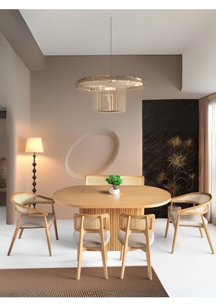 Nordik Iskandinav Natural Ahşap Masa Sandalye Takımı 90X160