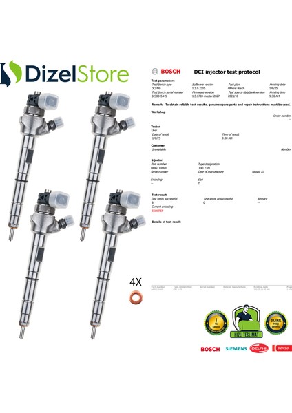 4x 0445110469 Bosch Enjektör Audi A3 Seat Alhambra Vw Caddy 2.0 Tdı 04L130277AC