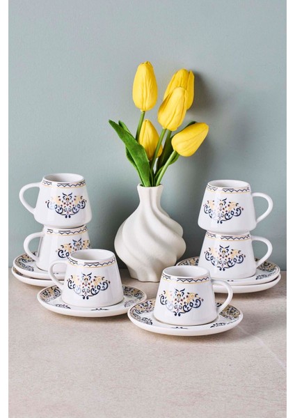 Mavi Ege 6 Kişilik Porselen Kahve Fincanı Takımı