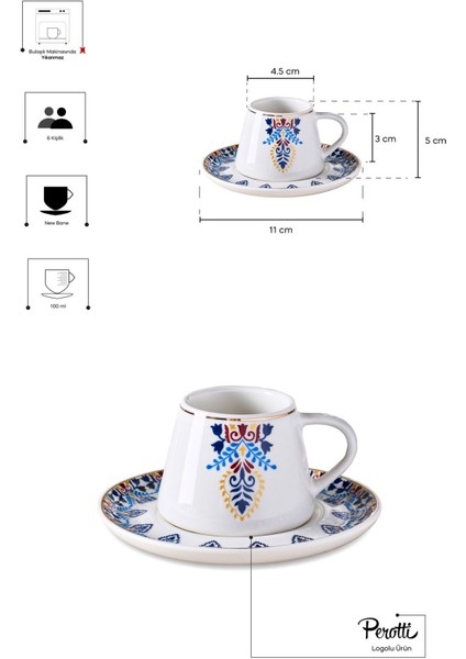 Mavi Ege 6 Kişilik Porselen Kahve Fincanı Takımı fırsatları