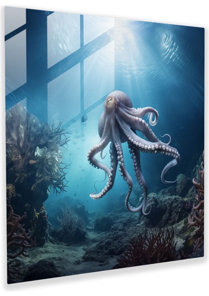 Ethereal Ahtapot Cam Tablo - Ahtapot Cam Sanat Duvar Dekorasyonu Modern Sanat