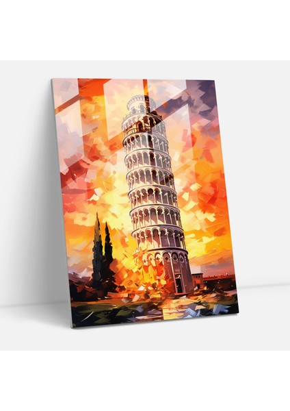 Pisa'daki Eğik Kule Izlenimci Cam Tablo - Romantik Tasvir Yumuşak Fırça Darbeleri