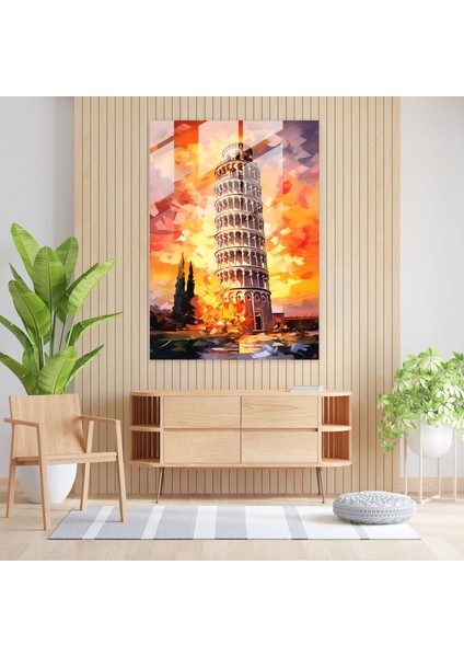 Pisa'daki Eğik Kule Izlenimci Cam Tablo - Romantik Tasvir Yumuşak Fırça Darbeleri modelleri