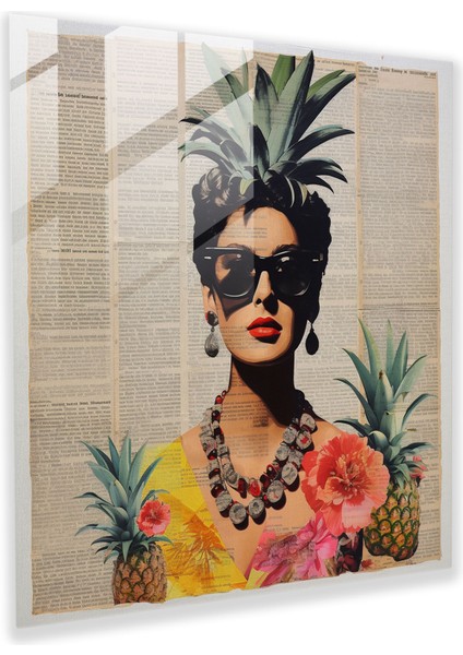 Vintage Kolaj Ananas Cam Tablo - Ananas Cam Sanatı Duvar Dekorasyonu Modern Sanat