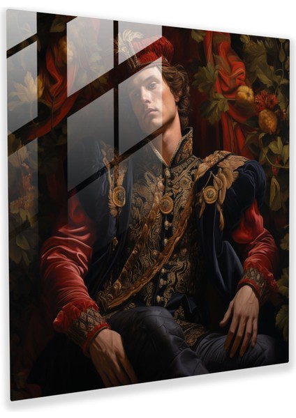 Regal Rönesans Cam Tablo - Portre Zengin Renkler Duvar Dekorasyonu