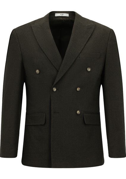 Regular Fit Desenli Likralı Kruvaze Ceket