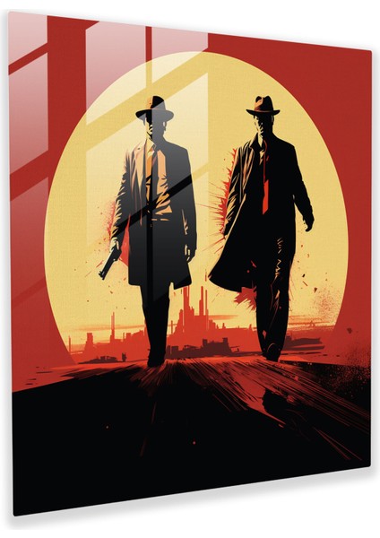 Korku Hikayeleri Cam Tablo - Pulp Fiction Modern Sanat Illüstrasyon Cam Duvar Sanatı
