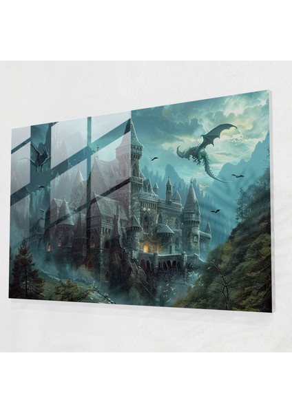 Pre-Raphaelite Brotherhood Cam Tablo - Ortaçağ Kalesi Fantazi - Modern Sanat Duvar Dekorasyonu