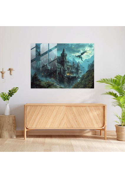 Pre-Raphaelite Brotherhood Cam Tablo - Ortaçağ Kalesi Fantazi - Modern Sanat Duvar Dekorasyonu fiyatları