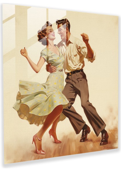 Retro Dans Eden Cam Tablo - Retro Cam Duvar Sanatı Cam Sanat Dans Eden Ruh