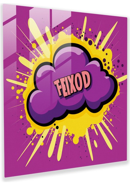 Eğlenceli Mor Konuşma Balonu Cam Tablo - Pop Art Cam Duvar Sanatı - Mor Pop Art Mor Tema Cam Tablo