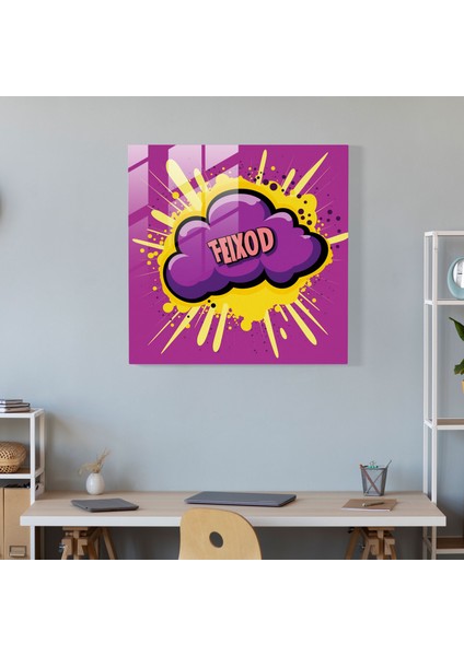 Eğlenceli Mor Konuşma Balonu Cam Tablo - Pop Art Cam Duvar Sanatı - Mor Pop Art Mor Tema Cam Tablo fiyatları