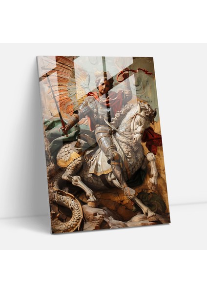 Raffaello Sanzio Cam Tablo: Aziz George ve Ejderha - Raffaello Sanzio Cam Tablo Duvar Dekorasyonu Cam Sanatı