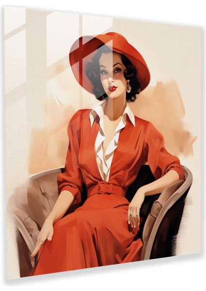 Geleneksel Moda Illüstrasyonu Cam Tablo - Retro Moda Tasarımı