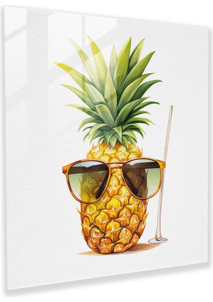 Parlak Ananas Cam Tablosu - Ananas Ev Dekorasyonu Yazlık Cam Tablo