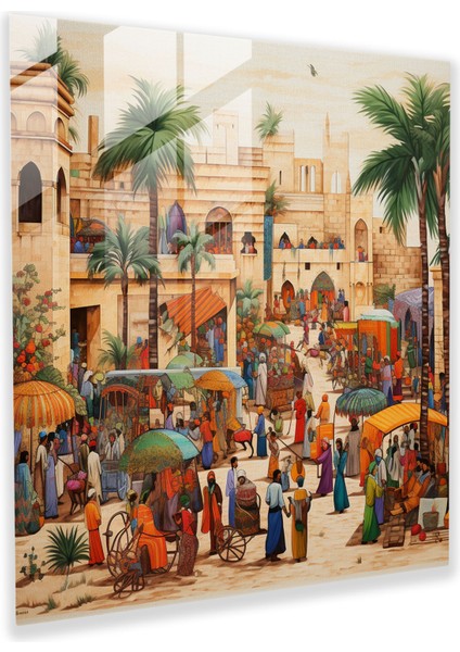 Canlı Mısır Çarşısı Temalı Cam Tablo: Papyrus Canlı Modern Sanat Mısır Çarşısı