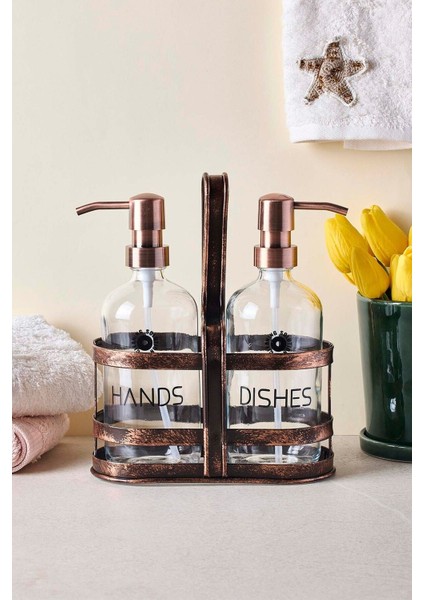 Rame Eskitme Metal Standlı Retro 2 Li Sıvı Sabunluk 500 ml