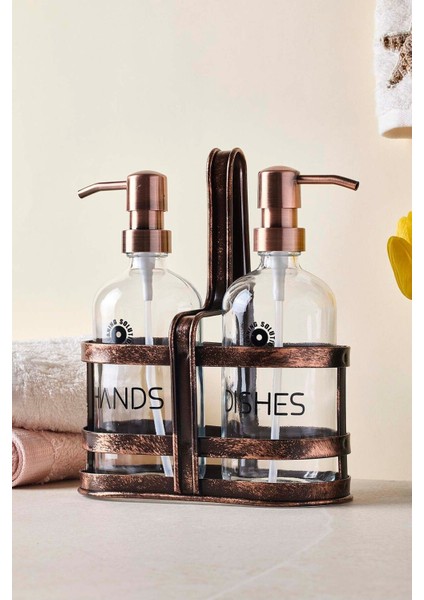 Rame Eskitme Metal Standlı Retro 2 Li Sıvı Sabunluk 500 ml modelleri