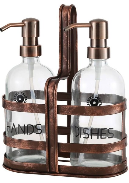 Rame Eskitme Metal Standlı Retro 2 Li Sıvı Sabunluk 500 ml fırsatları