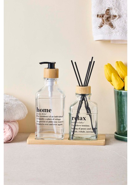 Rogan 2 Li Bambu Tepsili Sıvı Sabunluk Seti