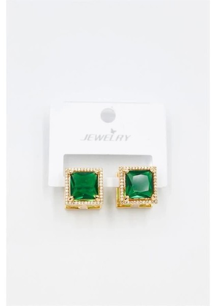 Kare Taşlı Küpe - Yeşil fiyatları