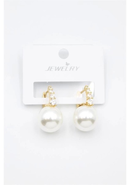 Taşlı Inci Küpe - Altın