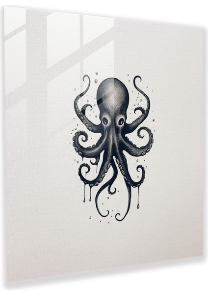 Minimal Ahtapot Cam Tablo - Ev Dekorasyonu Negatif Boşluk