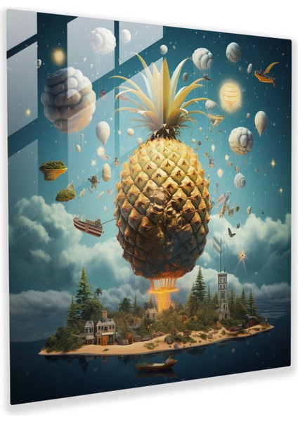 Rüya Adası Ananas Cam Tablo - Modern Sanat Rüya Gibi Ananas