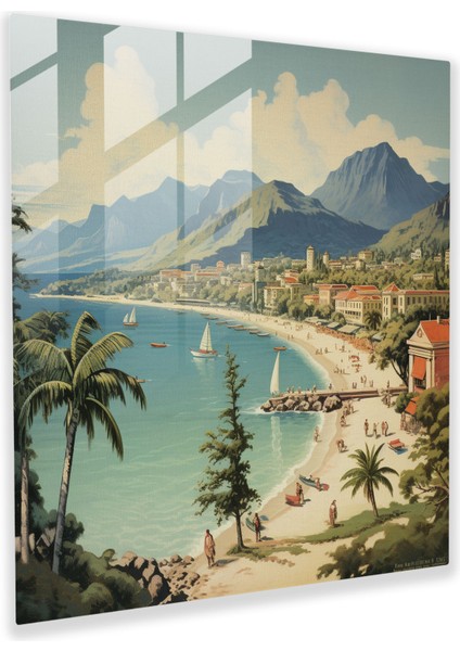 Retro Seyahat Kartı Cam Tablo - Retro Cam Duvar Sanatı Duvar Dekorasyonu