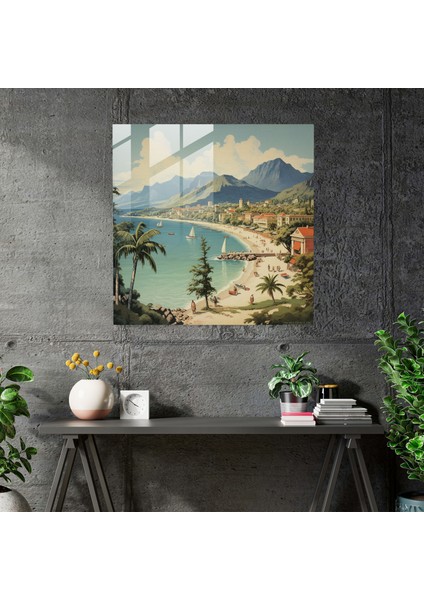 Retro Seyahat Kartı Cam Tablo - Retro Cam Duvar Sanatı Duvar Dekorasyonu fiyatları