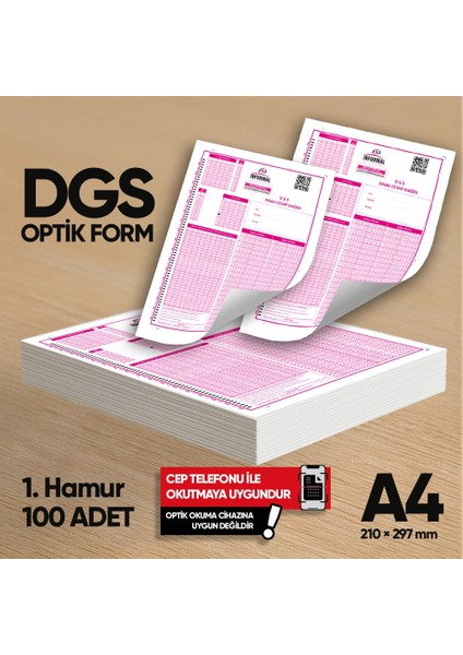 Dgs Deneme Sınavları için 100 Adet (80.gr) Optik Form