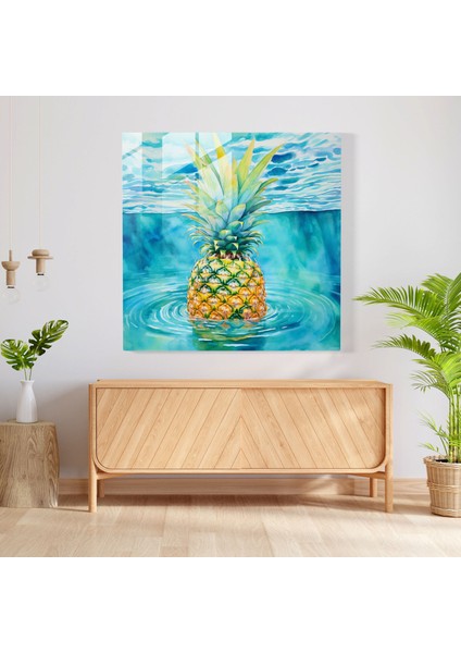 Tropik Ananas Cam Tablo - Ananas Ev Dekorasyonu Suluboya Resim modelleri