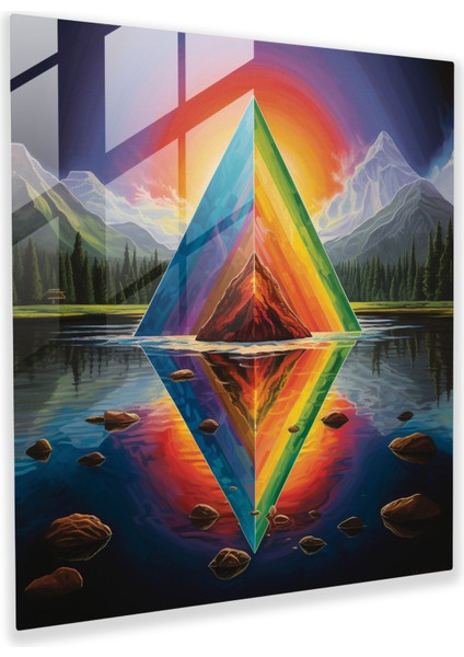 Pink Floyd Gökkuşağı Prizması Cam Tablo - Duvar Dekorasyonu Prism Gökkuşağı Renkli Işık