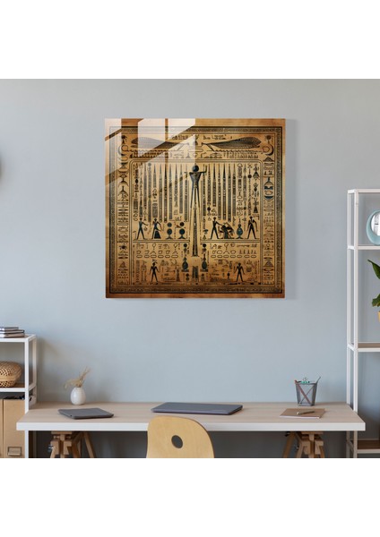 Mısır Sembolleri Cam Tablo: Papirüs Antik Mısır Hiyeroglifler Cam Sanatı modelleri