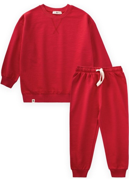 Basıc Sweatshirt Takım 3-8 Yaş Kırmızı