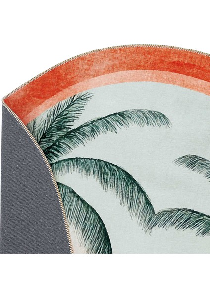 Daisy Turuncu Tropikal Manzara Yeşil Arch Kemer Form Modern Panoramik Doğa Desenli Yıkanabilir Halı