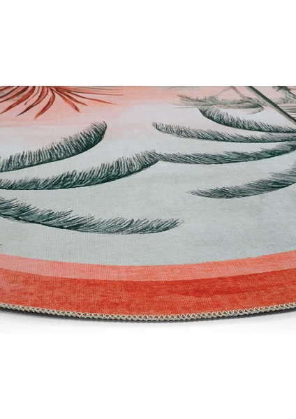 Daisy Turuncu Tropikal Manzara Yeşil Arch Kemer Form Modern Panoramik Doğa Desenli Yıkanabilir Halı