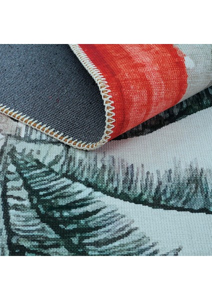 Daisy Turuncu Tropikal Manzara Yeşil Arch Kemer Form Modern Panoramik Doğa Desenli Yıkanabilir Halı