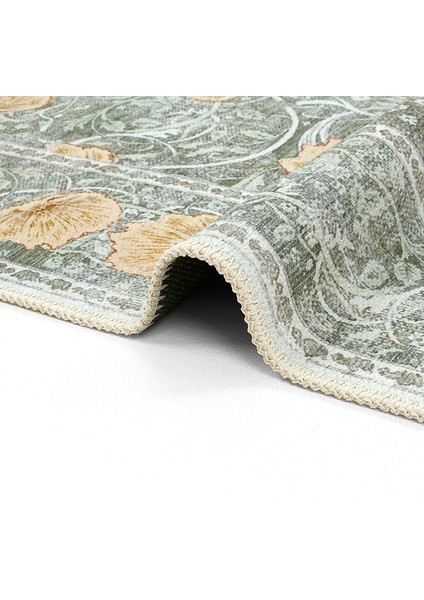 Daisy Mint Yeşili Halı Makinede Yıkanabilir Çiçekli Bohem Dokuma Şönil Halı Rustik Tarz Vintage Halı