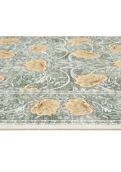 Daisy Mint Yeşili Halı Makinede Yıkanabilir Çiçekli Bohem Dokuma Şönil Halı Rustik Tarz Vintage Halı