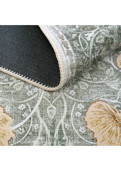 Daisy Mint Yeşili Halı Makinede Yıkanabilir Çiçekli Bohem Dokuma Şönil Halı Rustik Tarz Vintage Halı