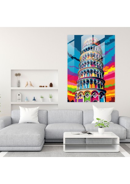 Pisa Kulesi Cam Tablo - Pop Sanat Esintili Tablo - Pisa Kulesi Duvar Dekorasyonu Çizgi Roman Tarzı fiyatları