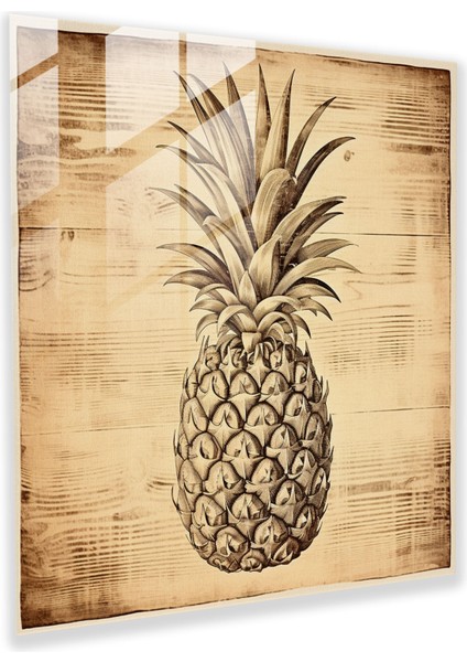 Vintage Oymalı Ananas Cam Tablo - Ananas Vintage Tarzı Ev Dekorasyonu