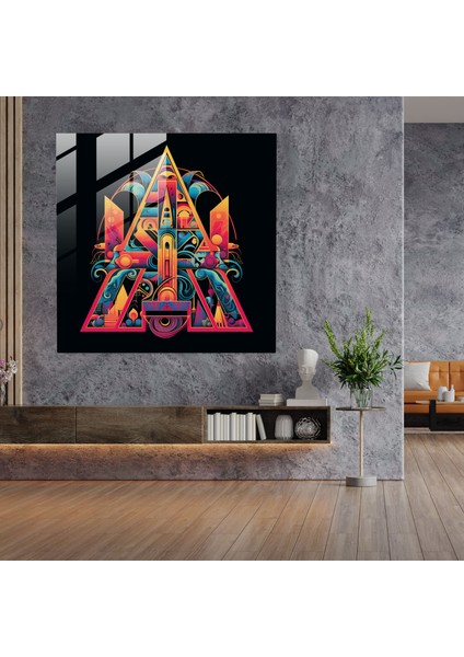 Pink Floyd Cam Tablo - Retro Psikedelik Tipografi - Duvar Dekorasyonu Canlı Renkler Cam Duvar Sanatı fiyatları