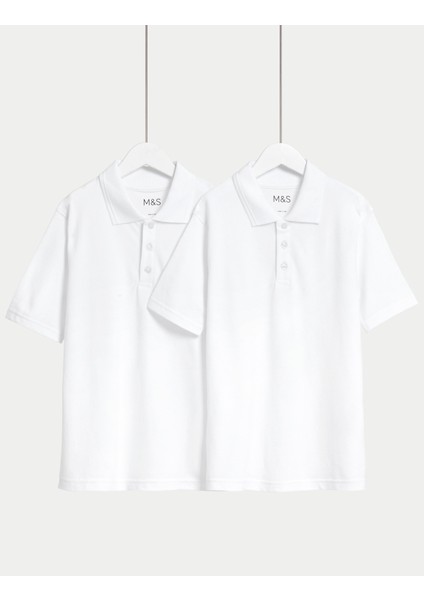Saf Pamuklu 2'li Kısa Kollu Polo Yaka T-Shirt (2-18 Yaş)