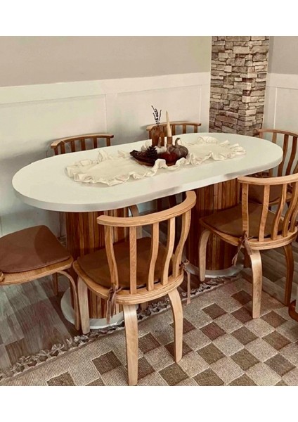 Ada 180X90X75CM (36MM Kalın Kenarlı) Oval Beyaz Sütunlu Yemek Masası (Sandalye Yok Sadece Masadır)