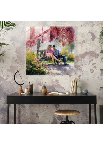 Romantik Suluboya Cam Tablo - Duvar Süsü Çiçek Desenli fiyatları